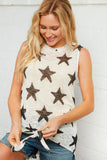 Star Print Cut Out Shoulder Tie Knot Top