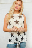 Star Print Cut Out Shoulder Tie Knot Top