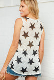 Star Print Cut Out Shoulder Tie Knot Top