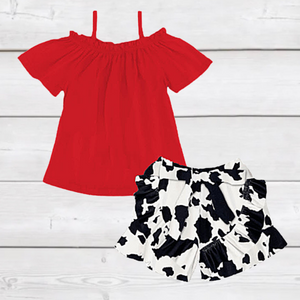 Boardwalk Chic Outfit - Red / Cow Print-sparkledots-sparkledots