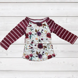 Burgundy Stripe Sleeve Floral Shirt (Fall 2021081013)-sparkledots-sparkledots