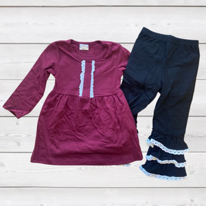 Burgundy/Black Ruffle Accent Outfit (MYS 2021083002)-sparkledots-sparkledots