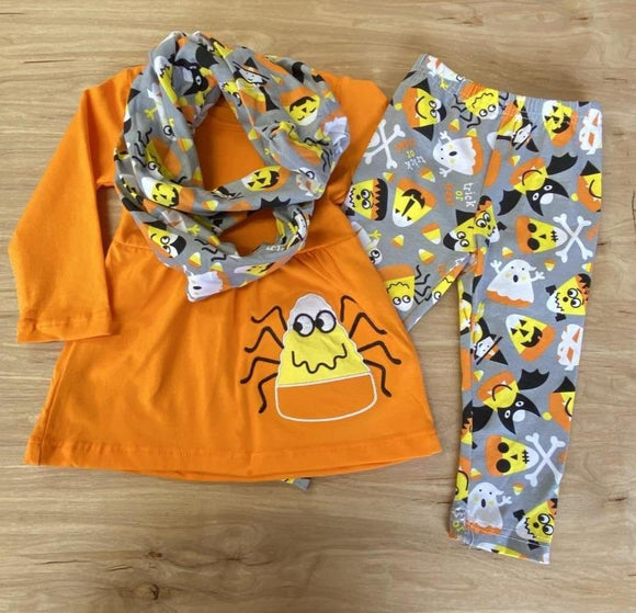 Spooky Appliqued Spideycorns Orange Scarf Set (Fall 2021071039)