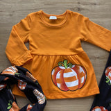 Orange Pumpkin Striped Appliqued Scarf Outfit (Fall 2021071107)