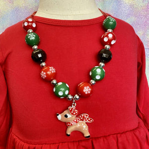 Red & Green Polka Dot Reindeer Bubble Necklace (2021072004)-sparkledots-sparkledots