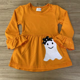 Happy Ghostie Orange Top w/Black 'n White Striped Pants 'n Scarf (Fall 2021071041)