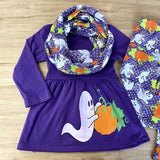 Pumpkin Patch Ghosts Purple Top w/Matching Pants 'n Scarf (Fall 2021071062)