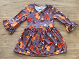 Pumpkins 'n Acorns Ruffle Sleeve Dress (Fall 2021081003)