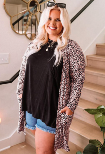 Leopard Print Open Front Plus Size Cardigan Preorder