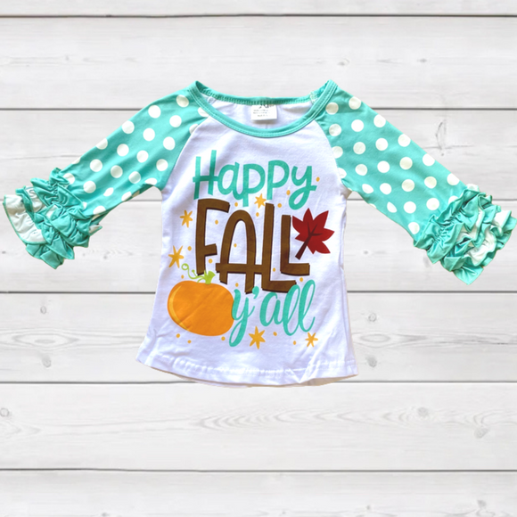 Happy Fall Y'all Polka Dot Ruffle Sleeve Tee