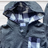 Charcoal Hoodie Set wBlack/White Buffalo Plaid Trim (FP1026)-sparkledots-sparkledots