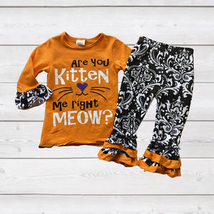 Are You Kitten Me Right Meow? Black/Orange Damask Outfit (Fall 2021071092)-sparkledots-XL (5/6)-sparkledots