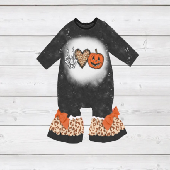 Peace, Love'n Pumpkin Mommy & Me Halloween Romper w/Ruffles (FSP1022)