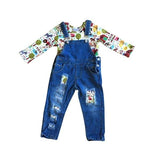 Denim Overalls with Matching Shirt: White Farmkid-sparkledots-sparkledots