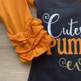 Cutest Pumpkin Ever Ruffle Sleeve Tee (Fall 2021071091)