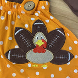 Football Turkey Orange 'n White Polka Dot Jumper w/Brown Ruffled Top (Fall 2021071053)-sparkledots-sparkledots