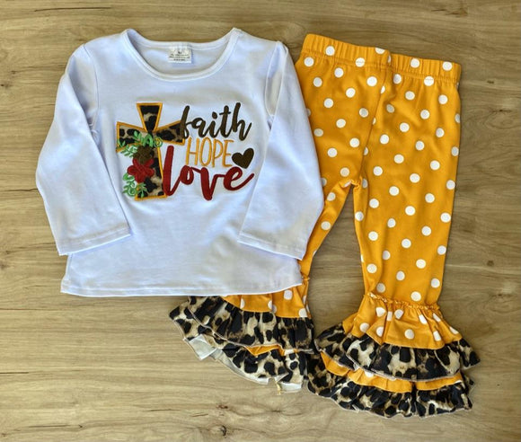 FAITH HOPE LOVE Set w/Leopard Dot Ruffles (Fall 2021071069)