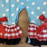 Blue and White Polka Dot Reindeer Applique Ruffle Romper (HOLIDAY 2021070060)