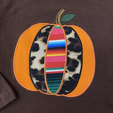 Brown Ruffled Top w/Serape Pumpkin Applique and Matching Ruffled Pants (Fall 2021071046)