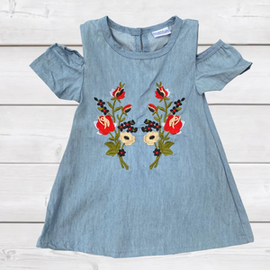 Embroidered Floral Chambray Tunic-sparkledots-sparkledots