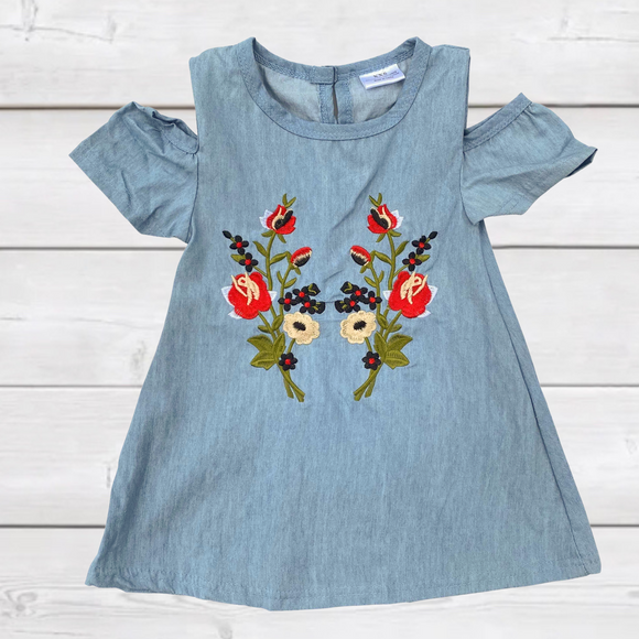 Embroidered Floral Chambray Tunic-sparkledots-sparkledots