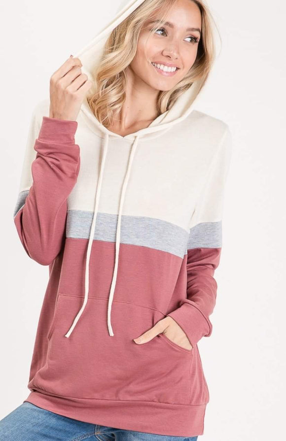 Cream Gray Red Hoodie