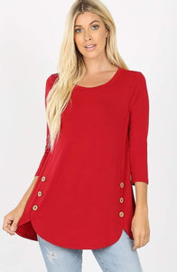 Red Side Button Quarter Sleeve Top