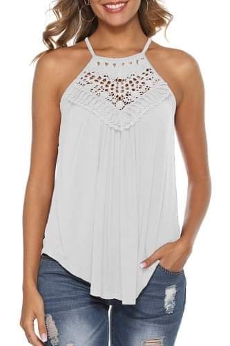 White Crochet Patchwork Flowy Tank