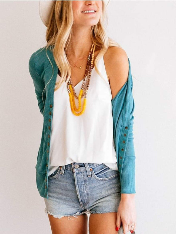 Dusty Teal Snap Button Cardigan