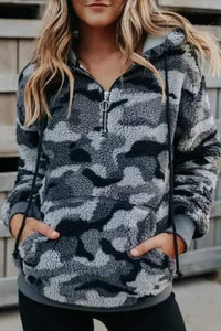 Half Zip Camo Fleece Hoodie