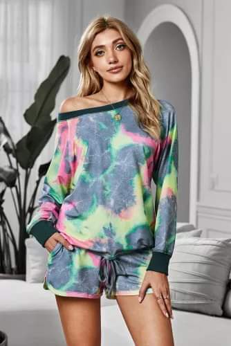 Tie Dye Printed Long Sleeve Tops and Shorts Lounge Set