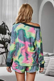 Tie Dye Printed Long Sleeve Tops and Shorts Lounge Set