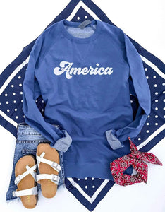 Blue America script french ferry raglan sweatshirt