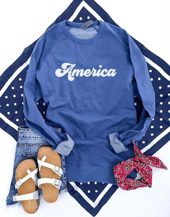 Blue America script french ferry raglan sweatshirt