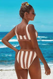 Brown Athletic Striped Tank High Waist Bikini