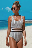 Striped Pattern Banded Waist One-piece Swimwear