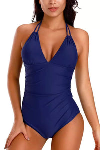 Navy Blue Adjustable Halterneck One Piece Swimsuit