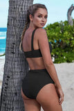 Black Ribbed Knit Sports Bra High-waisted Bikini Set