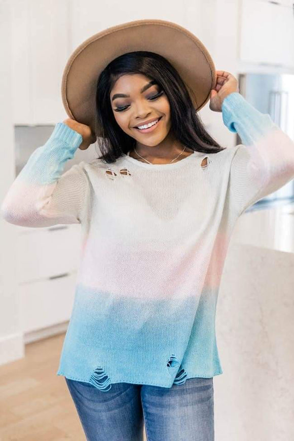 Fading Dream Ombre Distressed Sweater- ETA EARLY APRIL