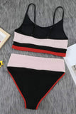 Apricot Spaghetti Straps Colorblock Ribbed High Waist Bikini