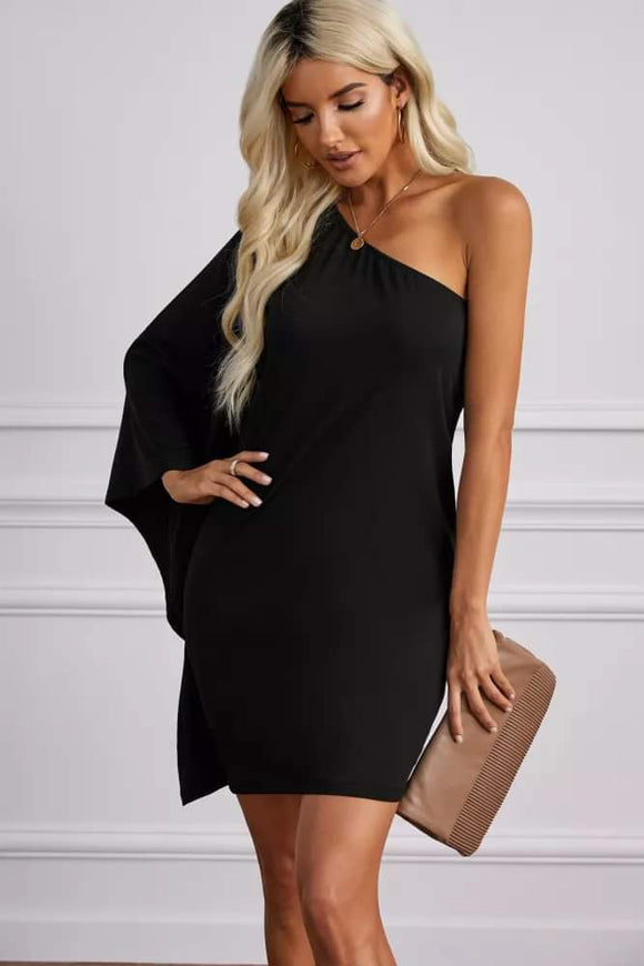 Black Side To Side One Shoulder Statement Mini Dress