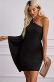 Black Side To Side One Shoulder Statement Mini Dress