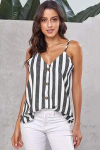 Black Button Up V Neck Strappy Shirt Cami Top