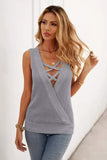 Gray Crisscross Hollow-out Knit Tank Top