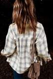 Sky Blue Buttoned Turn Down Collar Plaid Flannel Top