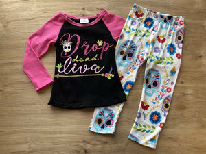 DROP DEAD DIVA Pant Set w/Floral Skull Design (Fall 2021071089)