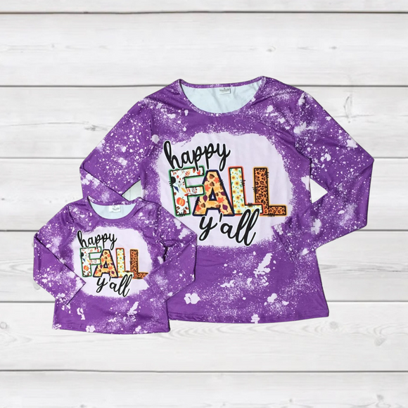 HAPPY FALL Y'ALL Purple Tie Dye Shirt (FP1013) (ADULT)-sparkledots-sparkledots