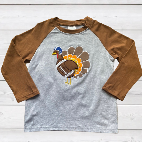 Applique Football Turkey Raglan Sleeve Shirt (FP1019)-sparkledots-sparkledots