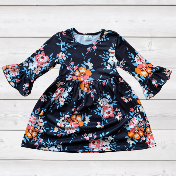 Little Black Coral Floral Dress (FP1033)-sparkledots-sparkledots