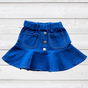 Dark Wash Denim Skirt w/Ruffle Hem (FP1037)-sparkledots-sparkledots